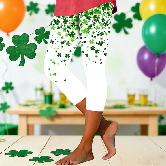 Hueook St. Patrick's Workout Leggings for Women Pants for Women Trendy Women's St. Patrick's Day Unisex Print Tight Yoga Pants Casual Fashion Leggings 3/4 Pants Green 3X