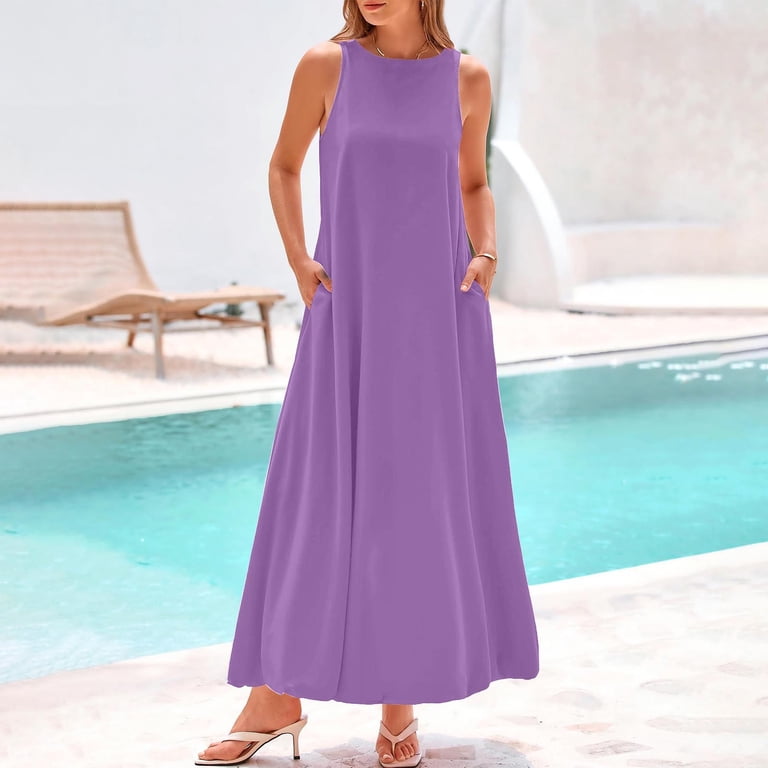 Coorders Womens and Womens Plus Boho Dress, Sleeveless for Summer , Purple,Size,L Coorders Womens and Womens Plus Boho Dress, Sleeveless for Summer , Purple,Size,L