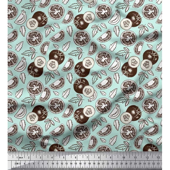 Soimoi Rayon Crepe Fabric Leaves,Cucumber & Tomato Vegetable Print Sewing Fabric Yard 46 Inch Wide