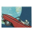 thumbnail image 1 of Astronaut Cutting Board, Cosmonaut Driving a Car to Planet Earth Galactic Road Trip Illustration, Decorative Tempered Glass Cutting and Serving Board, Large Size, Night Blue Aqua Red, by Ambesonne, 1 of 1