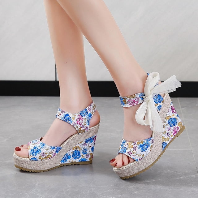 Zapatos de cuña con boca de pez para mujer Sandalias de lujo con cordones y tacones altos con tacón de cuña Wmkox8yii hfjk4789