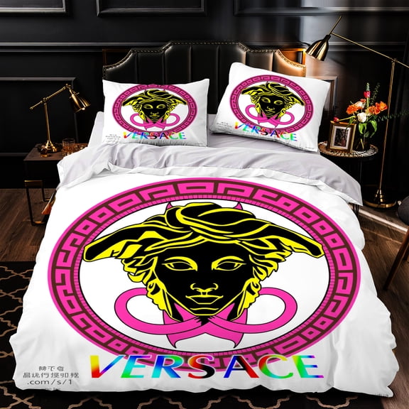 3-Piece Modern Duvet Cover Set with Vibrant Circular Pattern & Pink Border Stylish Face Design Matching Pillows Contemporary Bedroom Decor