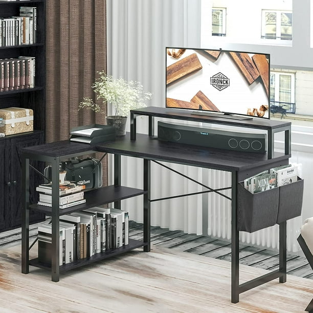 IRONCK L Shaped Desk with Storage Shelves, 47 inch Corner Computer Desk