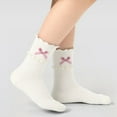 thumbnail image 2 of Bibifish Womens Socks Solid Color Socks Cute Ruffled Cuff Socks With Lace Bow Design Soft Stretchy Daily Wear Socks For Ladies And Girls, 2 of 5