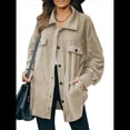 thumbnail image 2 of Chaqueta de Mujer de Gran Tamaño con Botones y Larga con Aberturas. Caqui M, 2 of 5