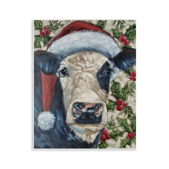 Stupell Industries Cow with Festive Holly Holiday Painting Unframed Art Print Wall Art, 11 x 14