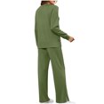 thumbnail image 4 of Sevevn Women Fashion Solid Color Round Neck Long Sleeve Side Split Pants Set Army Green M Family Gifts, 4 of 8