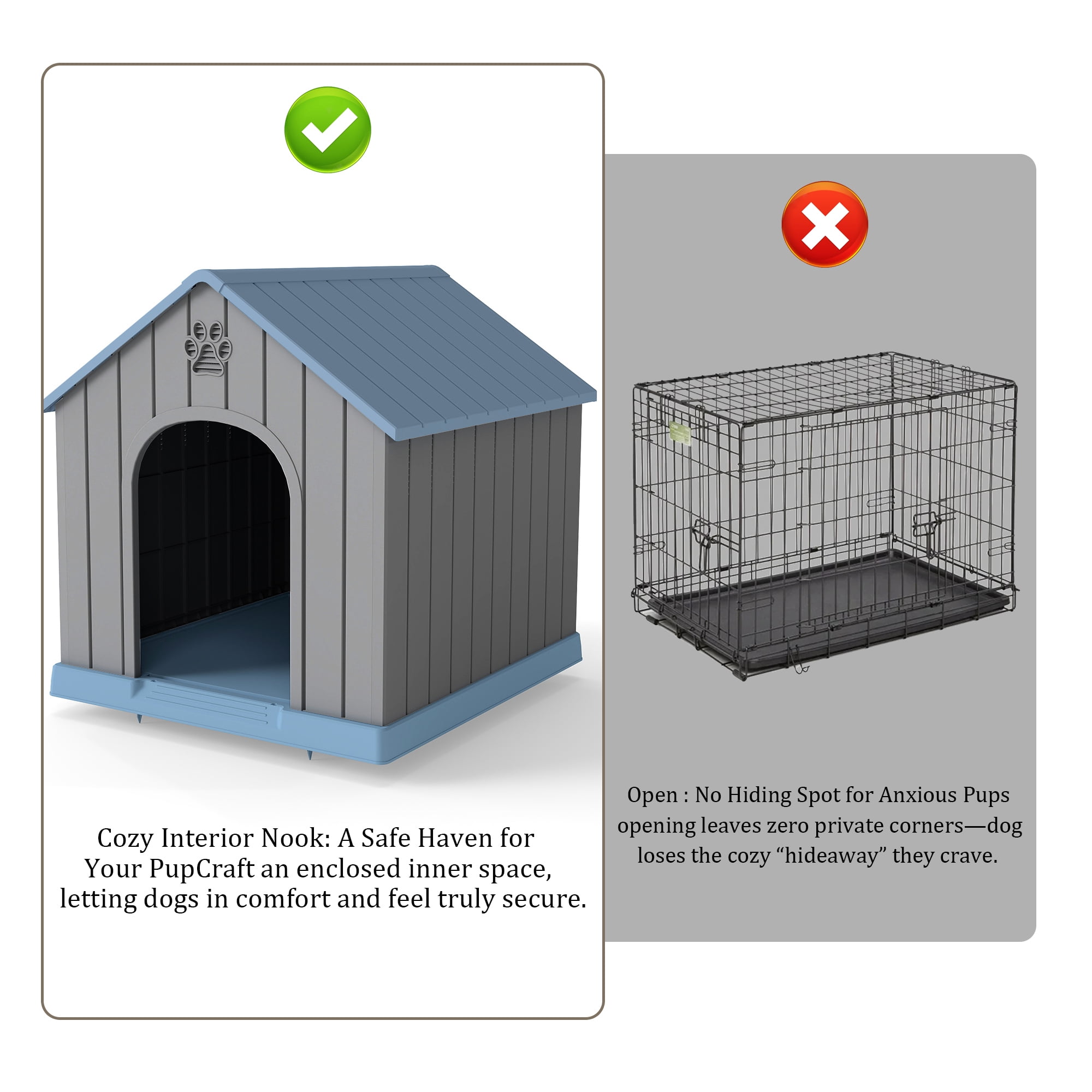 Yardgrace Large Dog House, PP Material Indoor Outdoor for Medium Large Dogs, Weatherproof Shelter with Elevated Floor, Easy Clean and Assemble, Blue