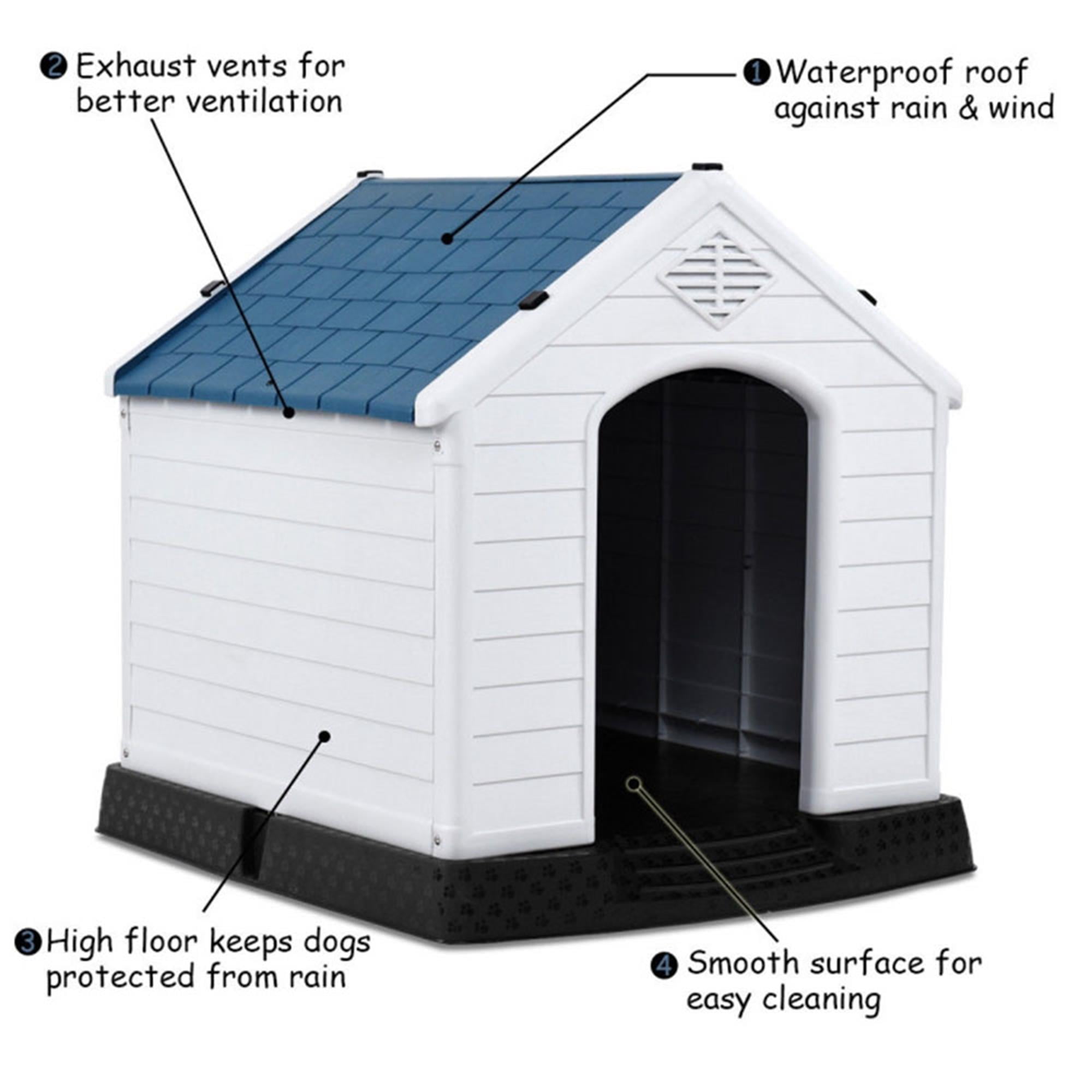 Pefilos 27" Outdoor Dog House, Sun Protection Pet Houses for Small Dogs, Weatherproof Cat House with Ventilation System and Fastening Device, White Pefilos 27" Outdoor Dog House, Sun Protection Pet Houses for Small Dogs, Weatherproof Cat House with Ventilation System and Fastening Device, White