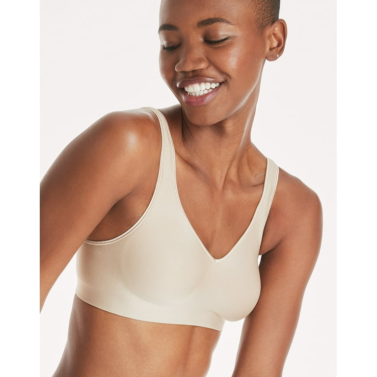 Hanes Smooth Comfort Women's Wireless T-Shirt Bra with Moisture Wicking  Nude L 
