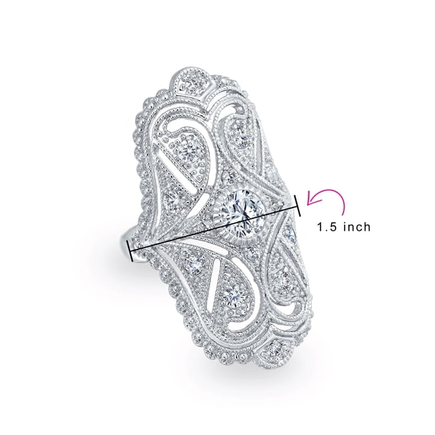 Bague Art Déco Vintage Large En Forme De Cœur - Pavé CZ 1.25ct, Style Bohème Antique Noir Blanc Bleu Vert Pour Femmes