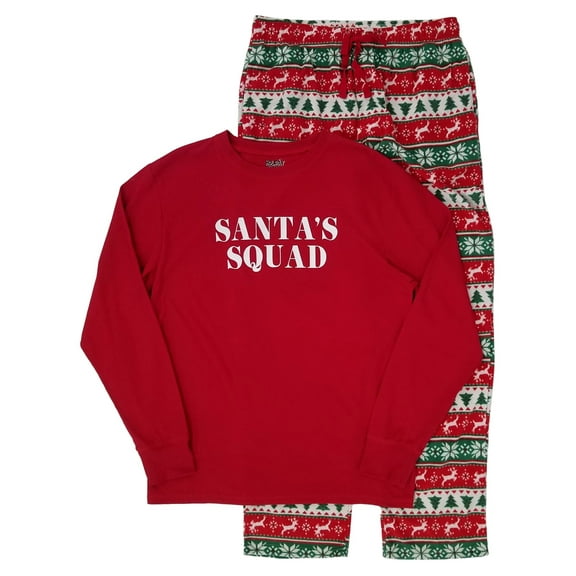 Mens 2-Piece Santa's Squad Long Sleeve Christmas Sleepwear Pajama Set M