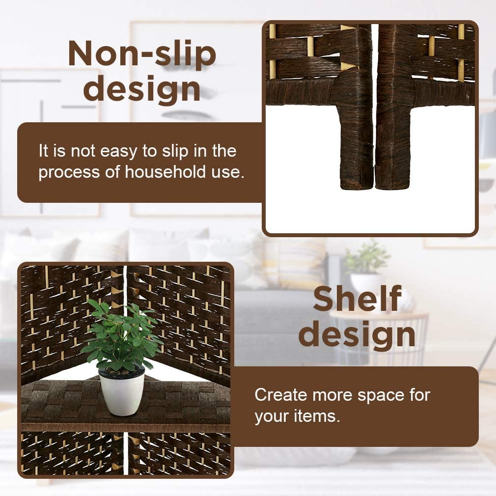 FDW 6 Panel Room Divider Wooden Portable Partition Screen Wood with Removable Storage Shelves Color, Brown