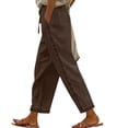 thumbnail image 3 of Nmnitkp Linen Pants Women Fashion 2026 Casual Lightweight Drawstring Elastic Waist Pants with Pockets Brown,L, 3 of 8