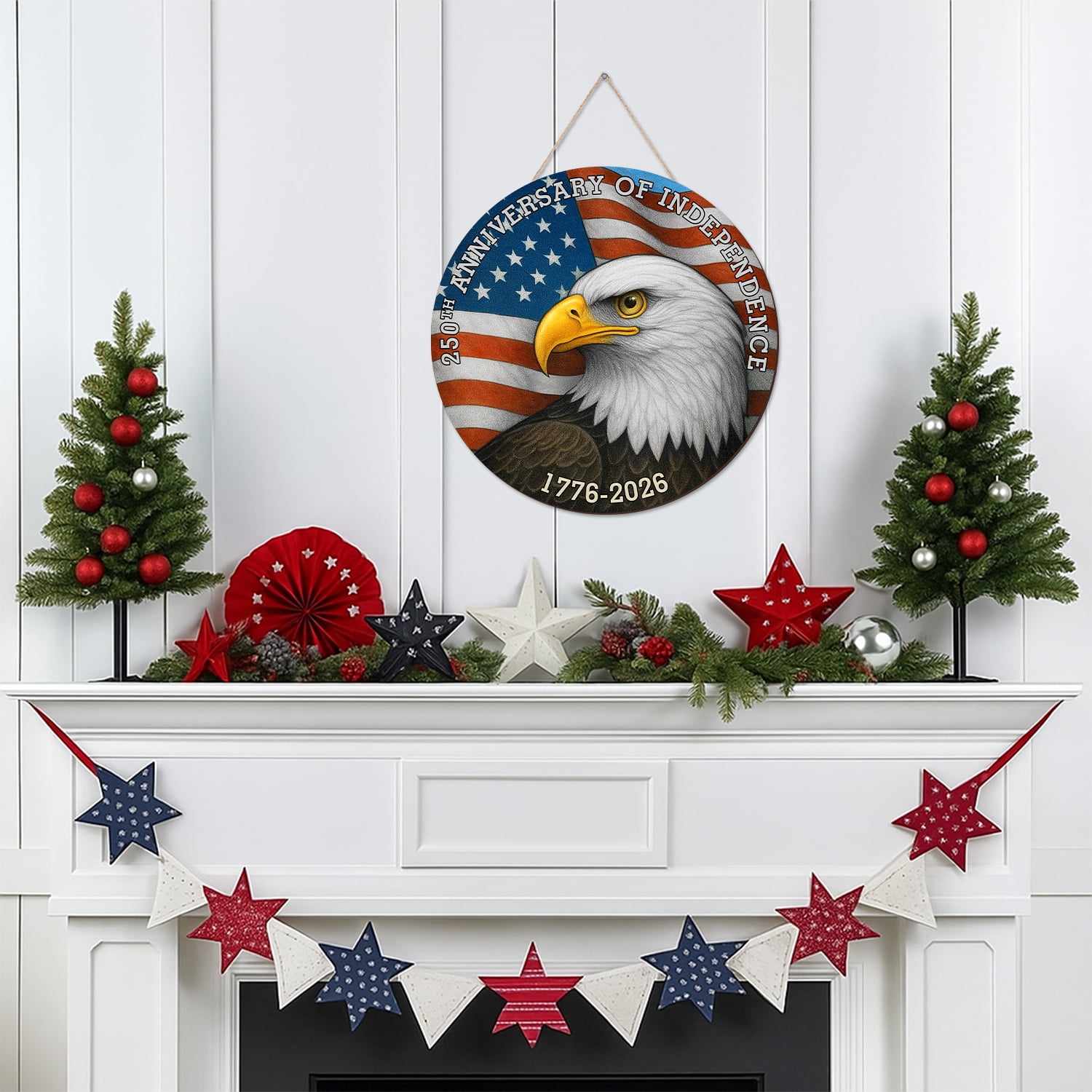 USA 250th Anniversary Door Wreath Hanging Door Sign, 250 Years of Independence Eagle 1776 2026 Patriotic Home Decor ,4th of July Decor