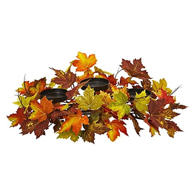 Nearly Natural Maple Leaf Artificial Arrangement Candelabrum, Multi/Color
