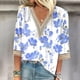 thumbnail image 1 of ICHUANYI Liquidación Moda Mujer Verano V-Cuello Manga 3/4 Encaje Estampado Casual Camiseta Blusa ICHUANYI WER202308253239, 1 of 5