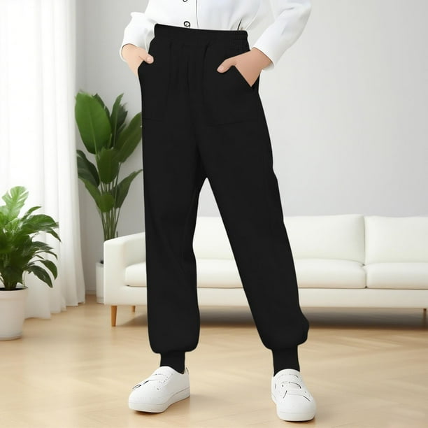 Cowsor Kids Solid Color Sweatpants Casual Elastic Waist Joggers Pants Comfort Loose Fit Athletic Pants Running Trousers
