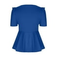 thumbnail image 3 of Wenyuyu Womens Summer Tops 2024 Elegant V Neck Puff Short Sleeve Shirts Peplum Slim Fitted Blouses for Going Out Dark Blue XL, 3 of 5