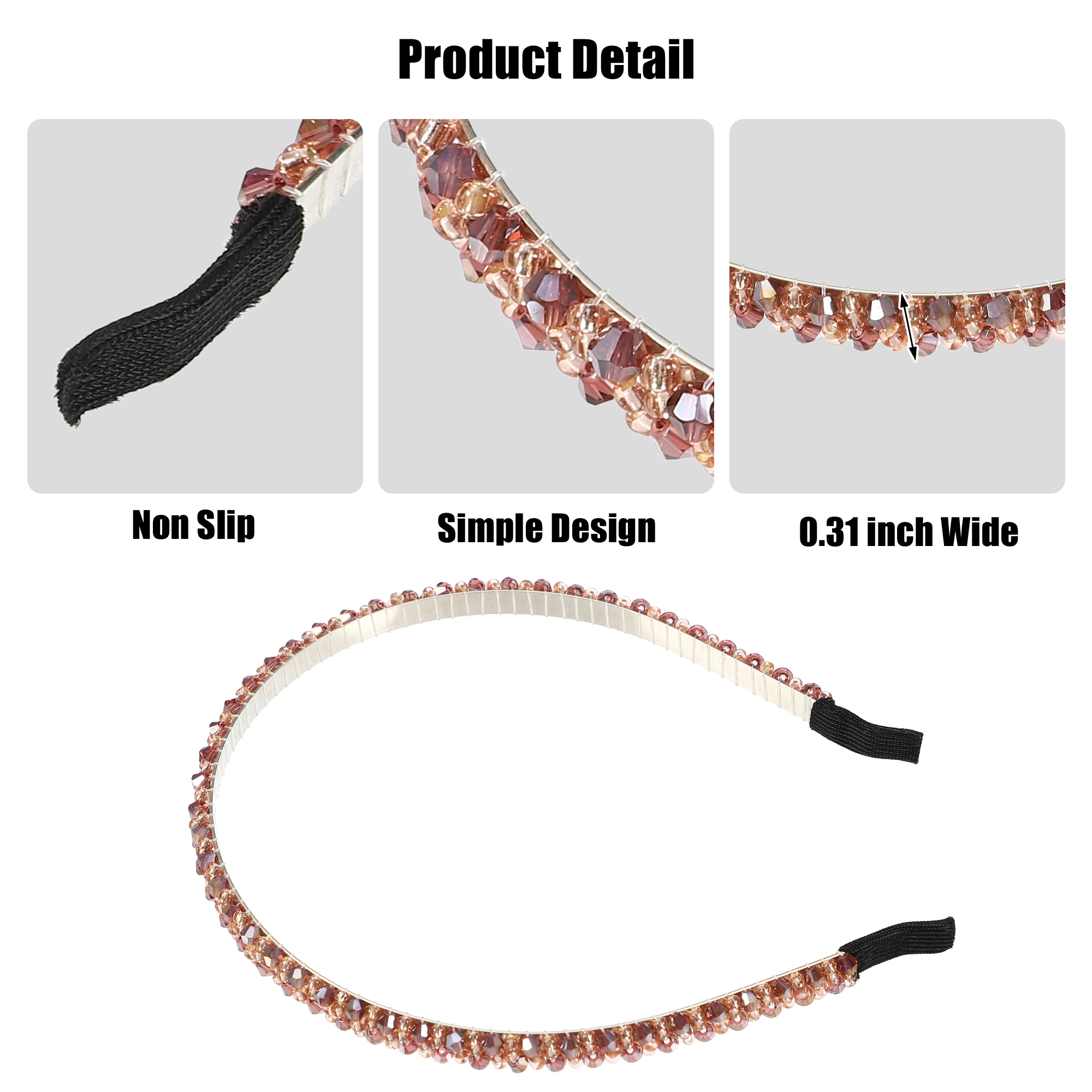 Unique Bargains 1 Pcs 2 Rows Rhinestone Headband Hairband for Women 0.31 Inch Wide Purple