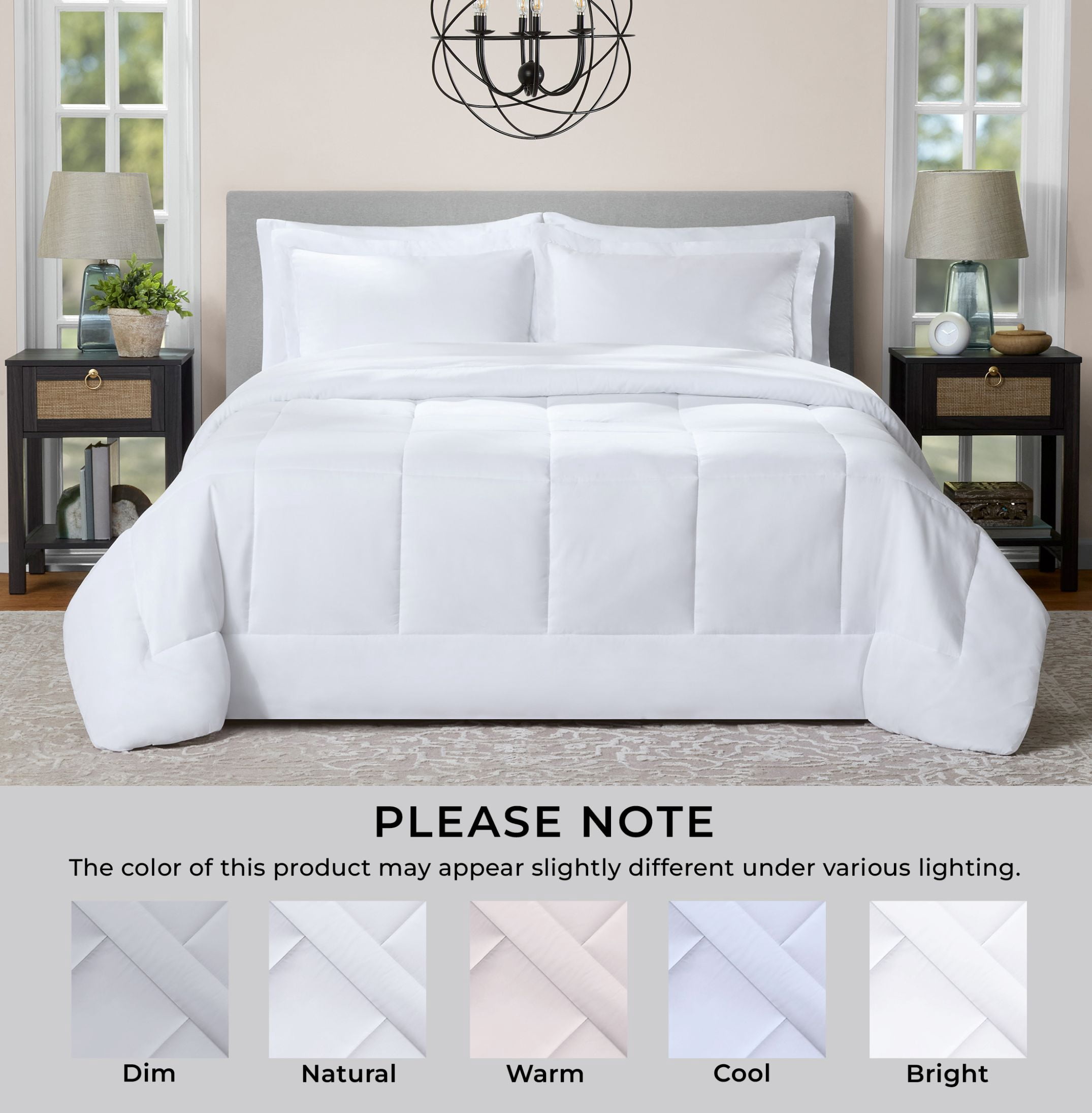 Mainstays Reversible Bed-in-a-Bag Set, 7 Pieces, Queen, White