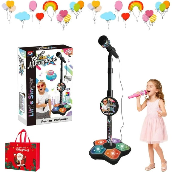 The All-in-One Microphone Toy for Kids with Stand, Got Built-in Music, Colorful Lights, Echo Effects, Portable Karaoke Machine for Singing
