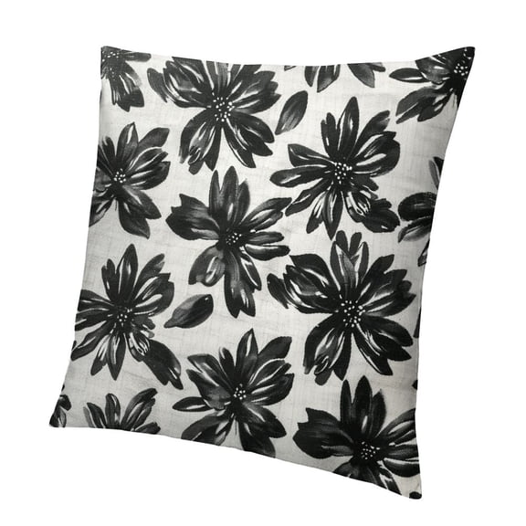 BANET Pillow Covers, Soft Short Plush Cute Small Flower Black Farmhouse Pattern Decorative Sofa Living Room Bed Square Pillow Case Cushion Cover-Black 12x12in