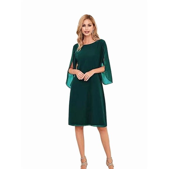 Womens Chiffon Dresses Flutter Sleeve Party Wedding Cocktail Dress Dark Green S