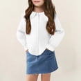 thumbnail image 2 of Staki Girl's Bow Front Shirt Cute Mock Neck Long Flounce Sleeve Blouse Top Girls Long Sleeve Uniform Shirts 4-8Y 9-10Y(White,9-10 Years), 2 of 9