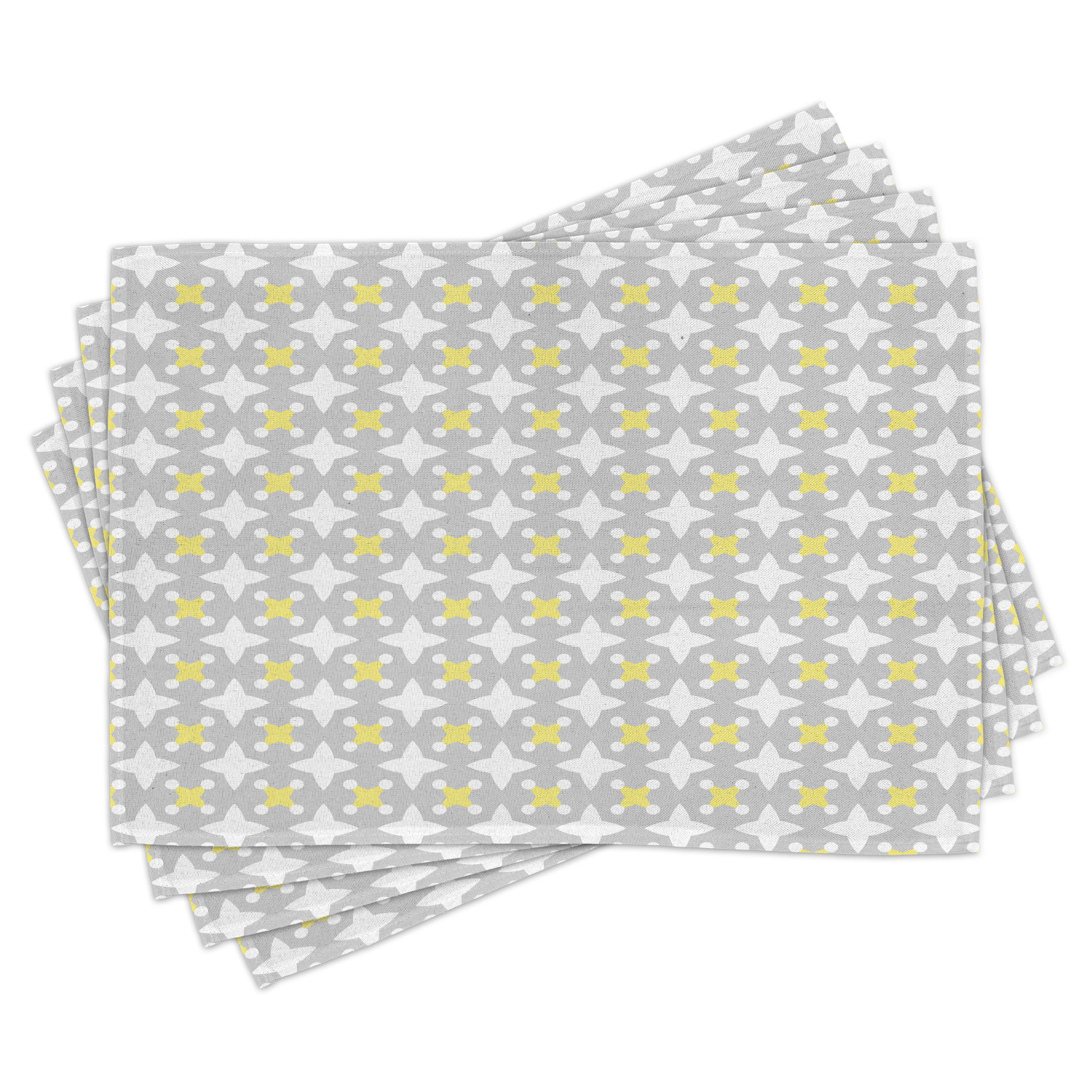Grey and Yellow Placemats Set of 4 Retro Geometric Vintage Design Star