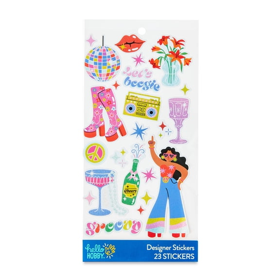 Hello Hobby Multicolor Glitter Disco Party Designer Stickers, 23 Count