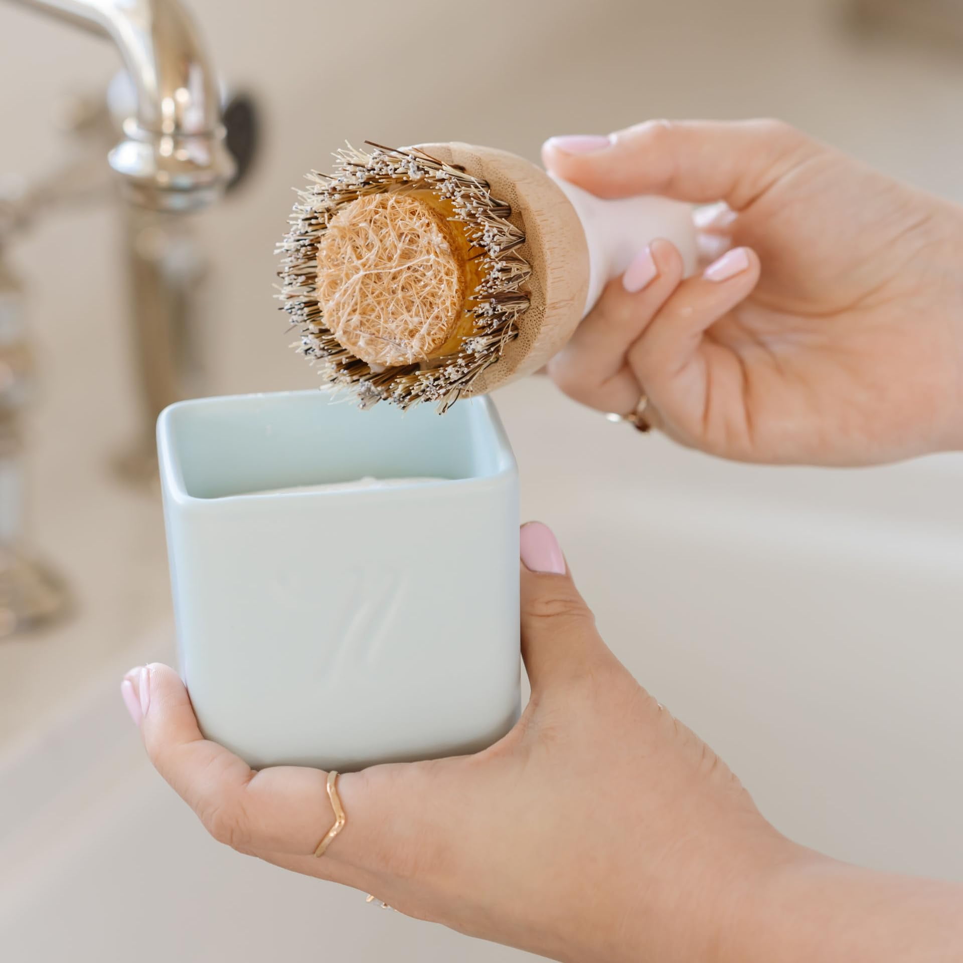 Nellie's Dish Butter - Zero-Waste Dish Soap Block - Eco-Friendly and Sustainable Dish Cleaning Solution with Reusable Ceramic Container for Mess-Free Dish Duty (Blue)