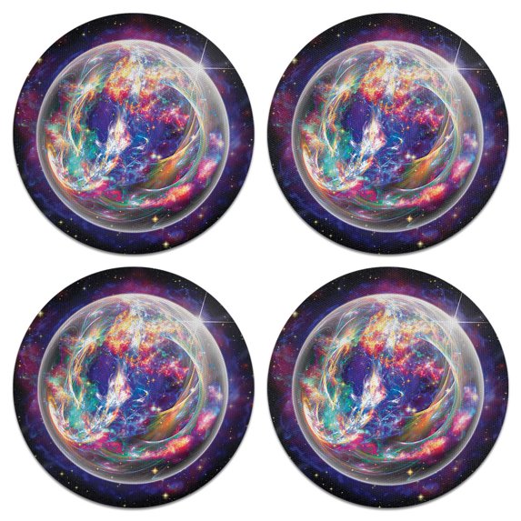CARIBOU Drink Round Fabric Felt Neoprene Coasters Set of 4pcs, Electric Crystal Star Nebula