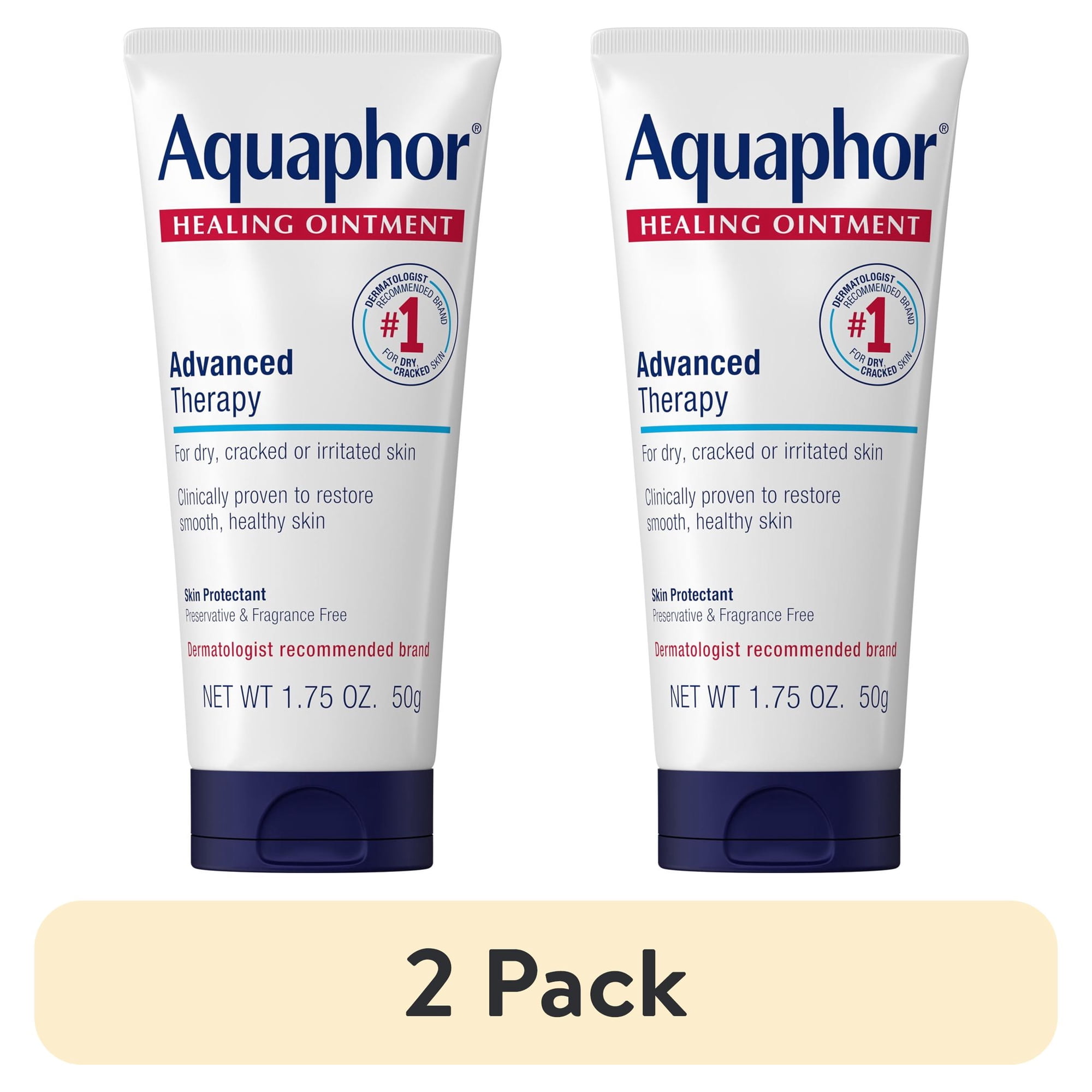 (2 pack) Aquaphor Healing Ointment Skin Protectant for Dry, Cracked, Irritated Skin, Travel Size, 1.75 oz
