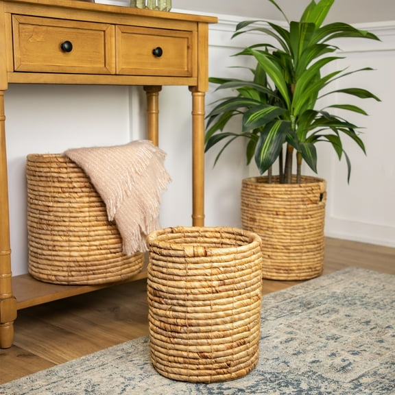 Northlight Natural Woven Table and Floor Cylindrical Seagrass Baskets - Brown - Set of 3