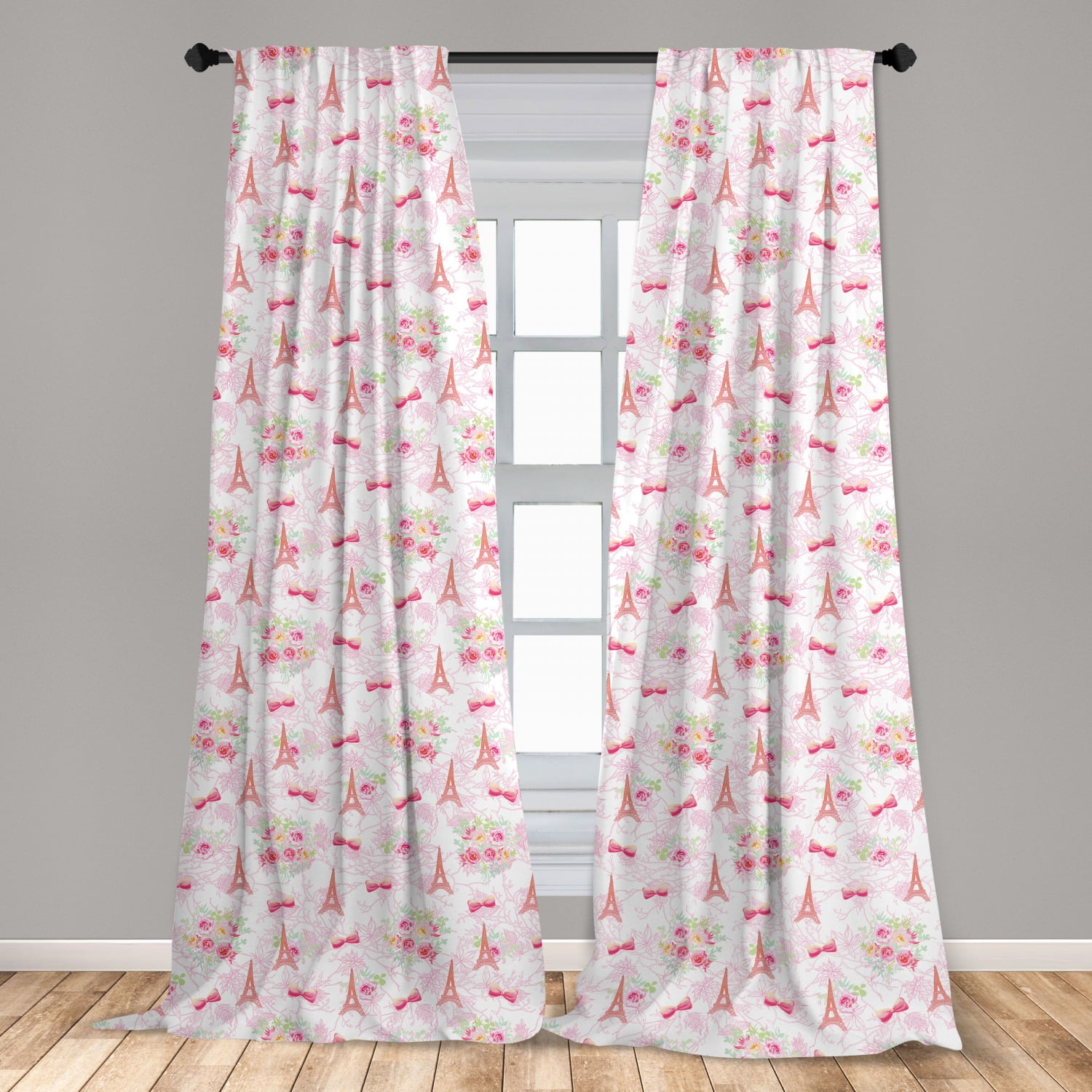 Paris Eiffel Tower Valance with Pink and Silver Glitter Cream Background French 