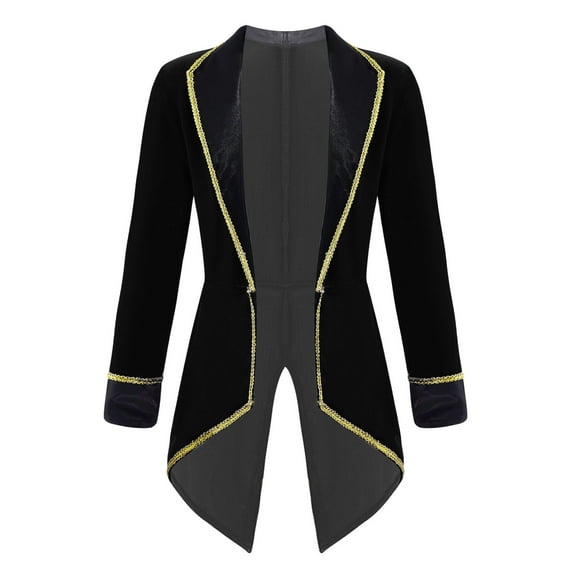 YUUMIN Boys Medieval Prince Formal Tuxedo Tailcoat Velvet Long Sleeve Jacket Coat Black 14