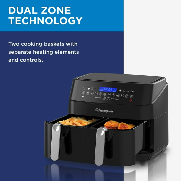 Westinghouse Dual Zone Air Fryer - Double Air Fryer Handcrafted with 2 Independent Baskets, Separate Heater and Control, 12 Preset Programs, and Adjus