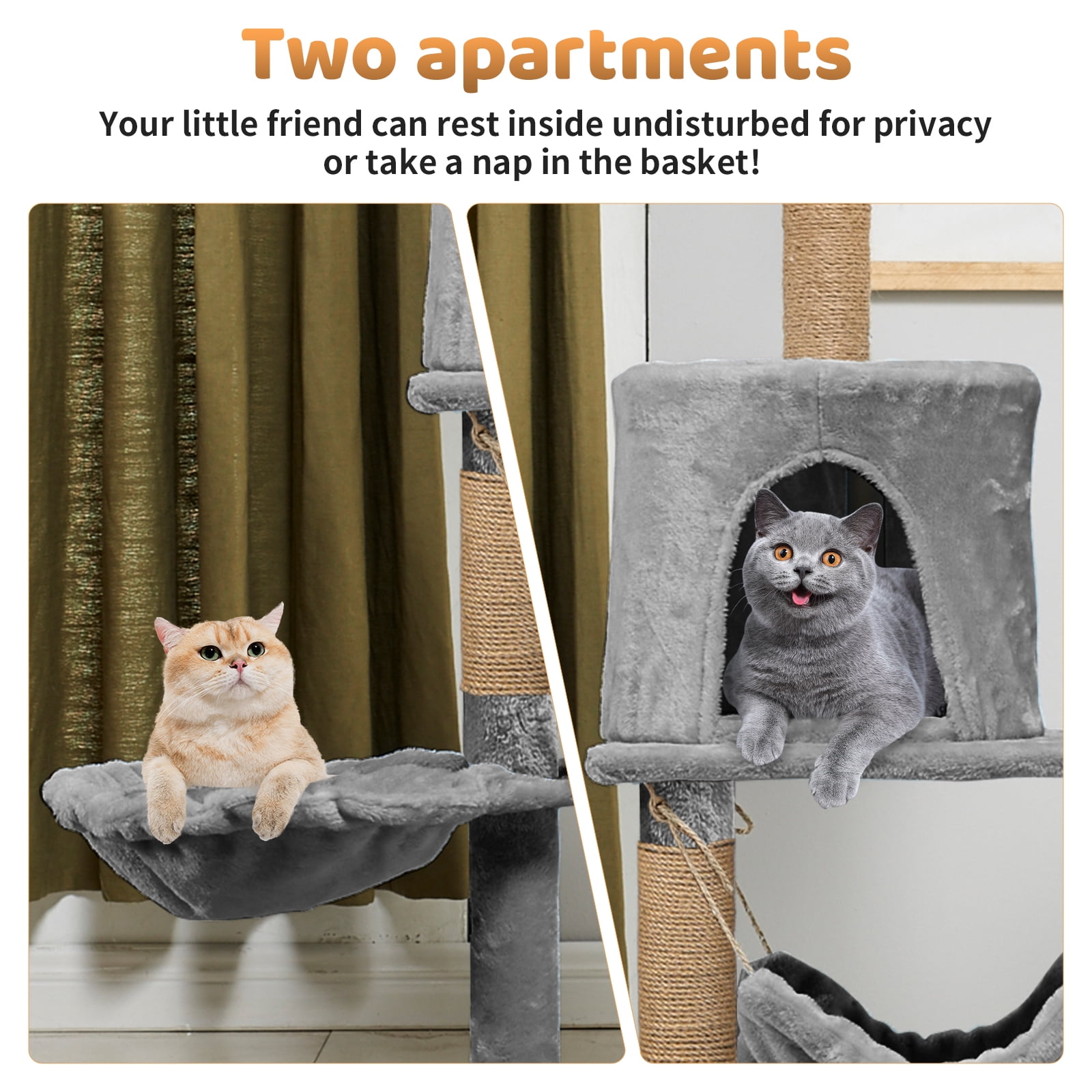BeauGift Cat Tree with Large Hammock, Multi-Level Cat Tower for Indoor Cats, Cat Condo with Sisal-Covered Scratching Posts and Top Perch, Light Gray 52 Inch