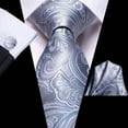 thumbnail image 2 of Hi-Tie Grey Blue Paisley Ties for Men Silk Business Necktie Pocket Square Cufflinks Set Foral Tie Sets Wedding Party, 2 of 6