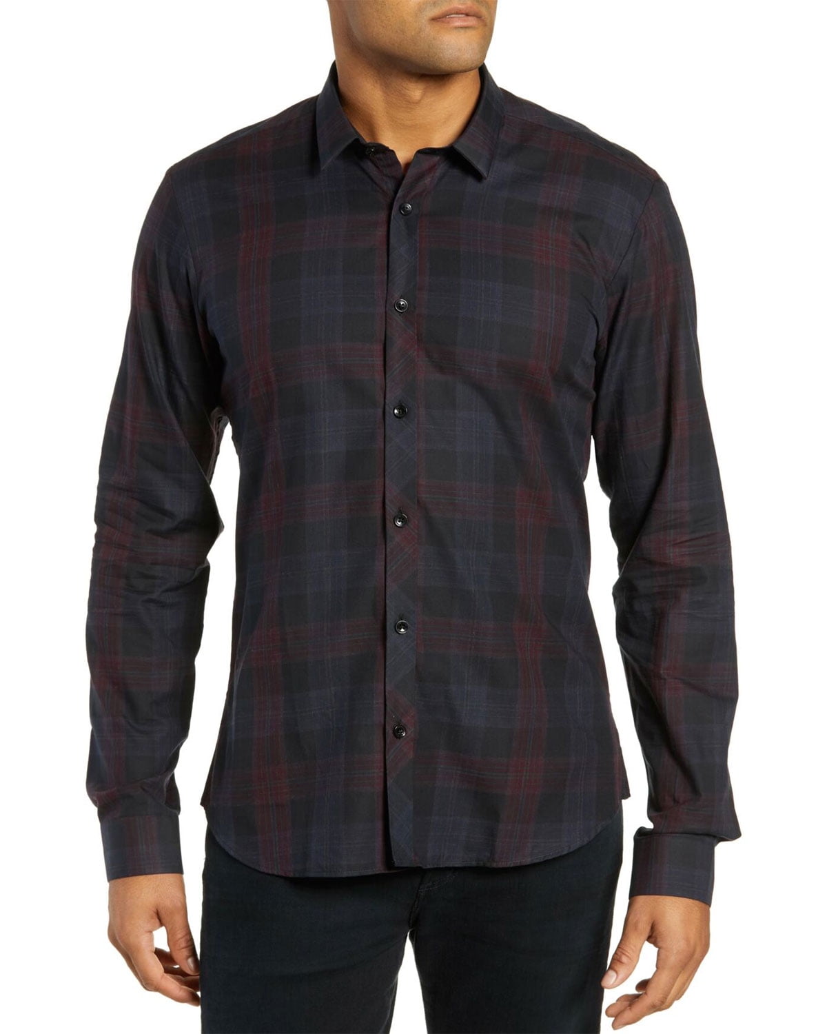 Jared Lang Mens Shirt in Red and Navy Plaid