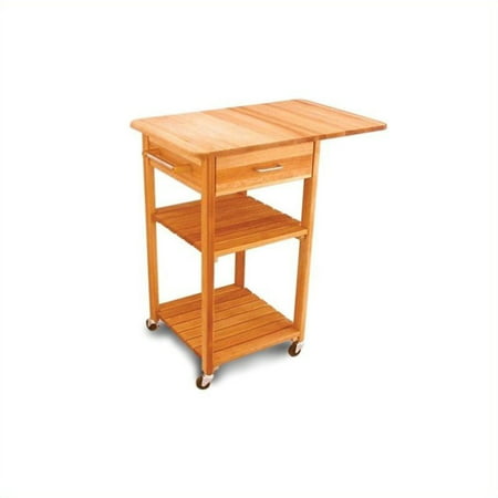 Pemberly Row Drop Leaf Butcher Block Kitchen Cart in Natural