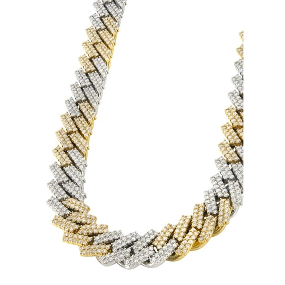 Two Tone Iced Out Diamond Prong Cuban Link Chain 10K/14K