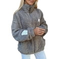 thumbnail image 2 of Womens Casual Oversized Fleece Jacket Fall Winter Warm Lapel Zip Up Plush Cardigan Outerwear Coat with Pockets Gray S, 2 of 5