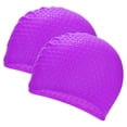 thumbnail image 1 of Uxcell Gorro de Natación de Silicona en Forma de Lágrima, Paquete de 2 para Mujeres y Hombres, Sombrero de Natación Impermeable y Antideslizante [Morado], 1 of 6