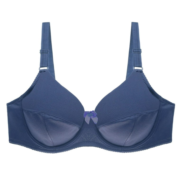 harmtty Breathable Wireless Brassiere Solid Soft Anti-deformation Bouncy  V-neck Anti-slip Smoothing Full-coverage Underwear for Yoga,Royal Blue,2XL