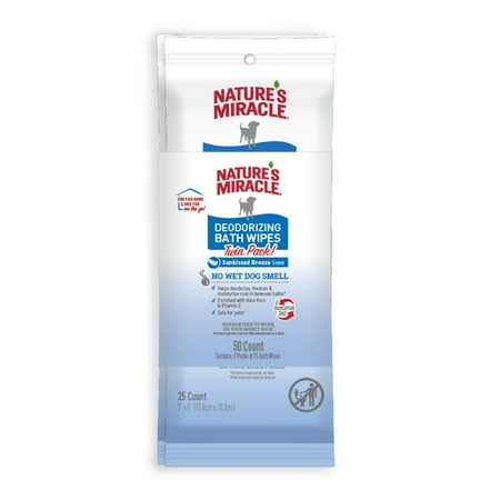 Nature s Miracle Deodorizing Bath Wipes for Dogs Sunkissed Breeze Twin Pack 50 Total Wipes