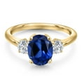thumbnail image 3 of Gem Stone King 10K Yellow Gold Blue Created Sapphire and Lab Grown Diamond Engagement Ring for Women | 2.84 Cttw | Oval 9X7MM | Gemstone September Birthstone | Size 5, 3 of 6