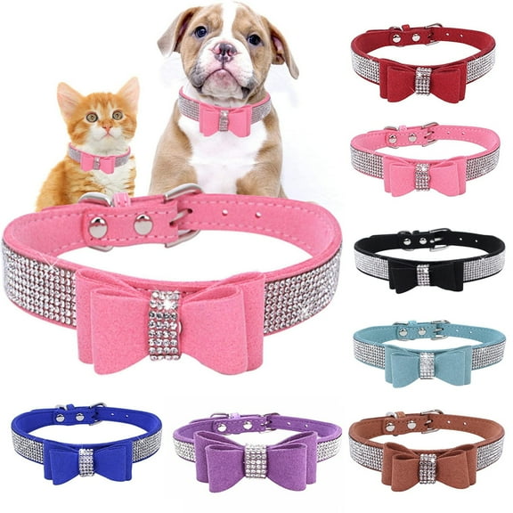 Cheers.US Bling Dog Collar with Bow Adjustable Puppy Rhinestone Crytal Collars for Pet Dogs Cats