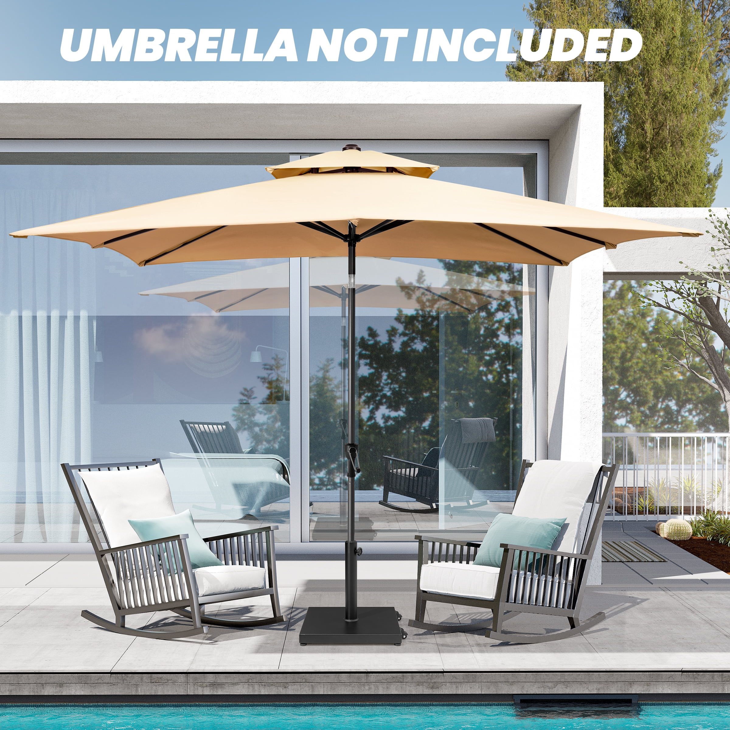 Crestlive Products Outdoor Umbrella Base, 43 lbs Square Concrete Umbrella Stand with 2 Wheels, Black